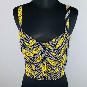 Topshop Size 6 Yellow Black White Halter Crop‎ Top Button Down